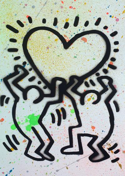 SPACO - Love d’après Haring pochoir, 2025 - Peinture pop street art 2