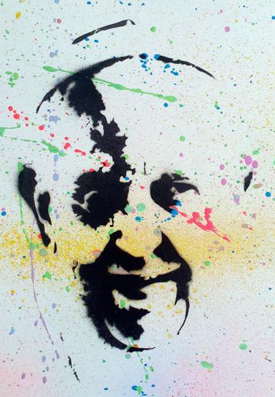 SPACO - Pape François pochoir, 2025 - Peinture sur papier 2