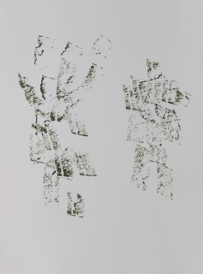 Henri MICHAUX - Composition (1984) - Lithographie originale en vert, marquée du timbre sec 2