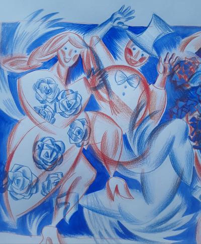Veronika Issaeva-Agenos - Alors on danse - Gouache et crayon sur papier signé 2