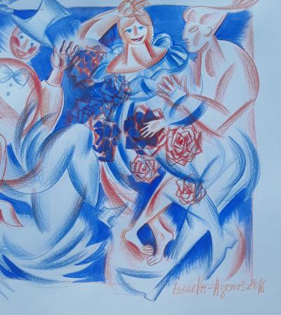 Veronika Issaeva-Agenos - Alors on danse - Gouache et crayon sur papier signé 2