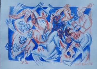 Veronika Issaeva-Agenos - Alors on danse - Gouache et crayon sur papier signé 2