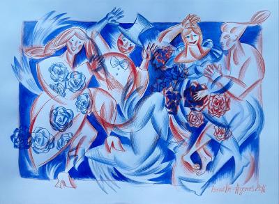 Veronika Issaeva-Agenos - Alors on danse - Gouache et crayon sur papier signé 2