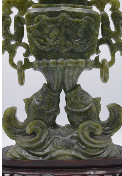 Chine - Grand vase couvert en serpentine verte 2