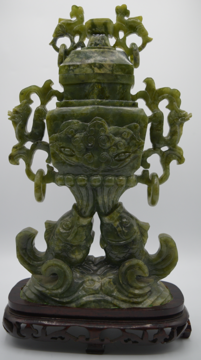 Chine - Grand vase couvert en serpentine verte 2