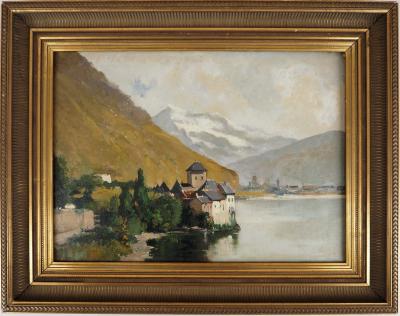 Eugène GALIEN LALOUE : Le château de Chillon sur le lac Léman, Huile sur huile Signée 2