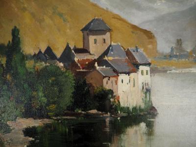 Eugène GALIEN LALOUE : Le château de Chillon sur le lac Léman, Huile sur huile Signée 2