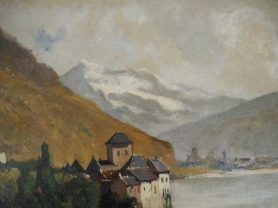 Eugène GALIEN LALOUE : Le château de Chillon sur le lac Léman, Huile sur huile Signée 2