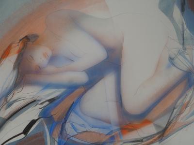 Jean-Baptiste VALADIE : Femme endormie, Ombre chaude  Aquarelle originale Signée 2