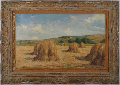 André DES FONTAINES : La moisson, Huile sur toile Signée 2