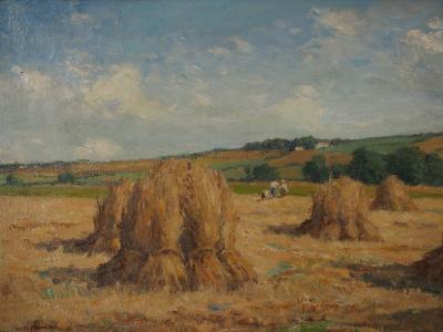 André DES FONTAINES : La moisson, Huile sur toile Signée 2