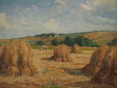 André DES FONTAINES : La moisson, Huile sur toile Signée 2