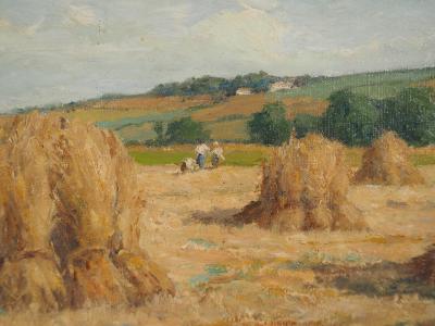 André DES FONTAINES : La moisson, Huile sur toile Signée 2