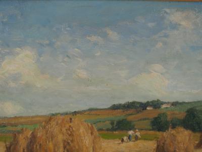 André DES FONTAINES : La moisson, Huile sur toile Signée 2