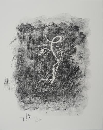 Georges BRAQUE : Profil cubiste en gris - Lithographie originale Signée 2