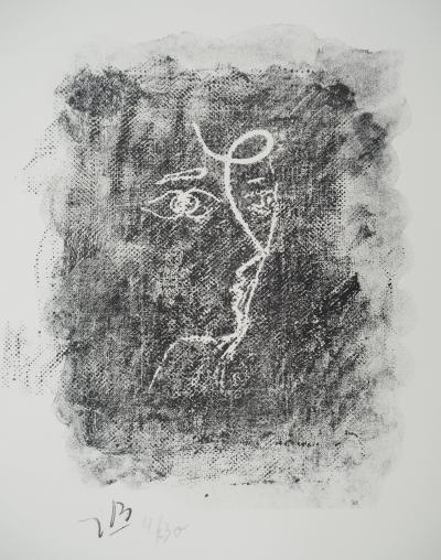 Georges BRAQUE : Profil cubiste en gris - Lithographie originale Signée 2