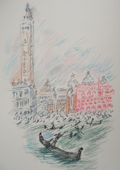 André MASSON : Venise, Gondoles et Saint Marc - Pastel original signé 2