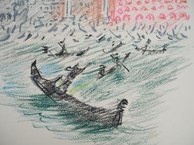 André MASSON : Venise, Gondoles et Saint Marc - Pastel original signé 2