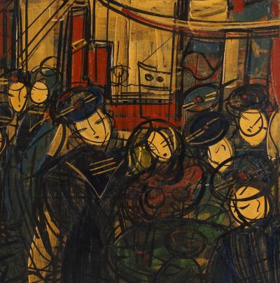 Michel Marie Poulain : Fête du 14 juillet, les marins s’amusent - Huile sur toile Signée 2