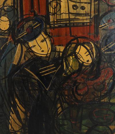 Michel Marie Poulain : Fête du 14 juillet, les marins s’amusent - Huile sur toile Signée 2