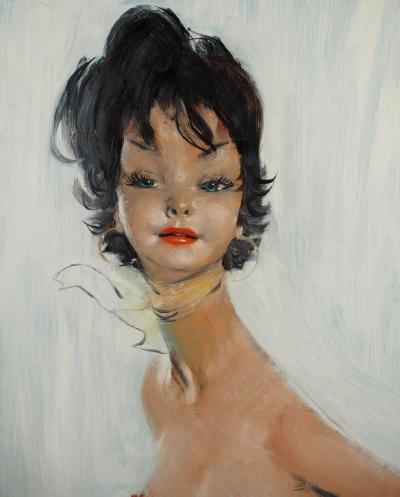 Jean-Gabriel DOMERGUE : Maria, nu sur fond bleu, Huile sur panneau signée 2