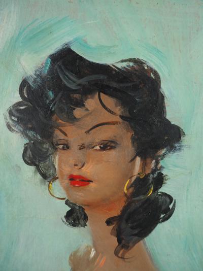 Jean-Gabriel DOMERGUE : Nu sur fond bleu, Huile sur panneau signée 2