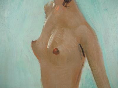 Jean-Gabriel DOMERGUE : Nu sur fond bleu, Huile sur panneau signée 2
