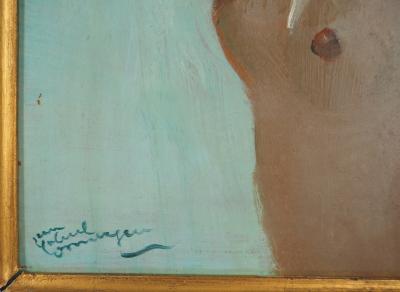 Jean-Gabriel DOMERGUE : Nu sur fond bleu, Huile sur panneau signée 2
