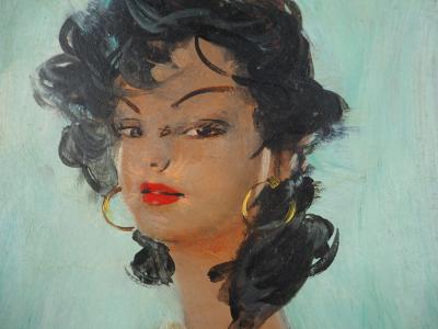 Jean-Gabriel DOMERGUE : Nu sur fond bleu, Huile sur panneau signée 2