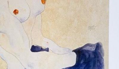 Egon Schiele (d’après) - Assis bleu nu - impression offset 2