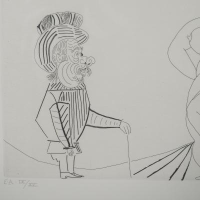 Pablo PICASSO : Petit homme regardant passer une grande femme - Gravure originale signée 2