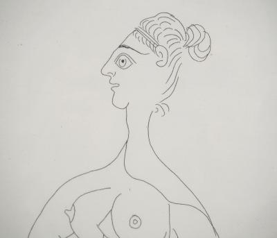 Pablo PICASSO : Petit homme regardant passer une grande femme - Gravure originale signée 2