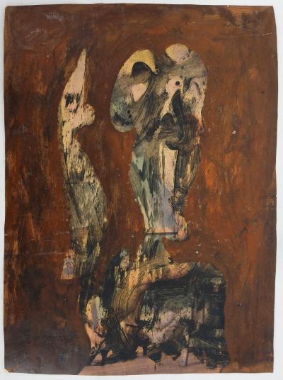 Simon Hantaï : Personnage surréaliste, Huile sur papier signée 2