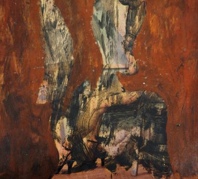 Simon Hantaï : Personnage surréaliste, Huile sur papier signée 2