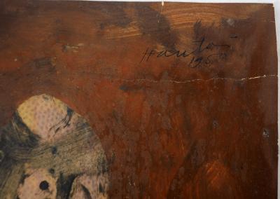Simon Hantaï : Personnage surréaliste, Huile sur papier signée 2