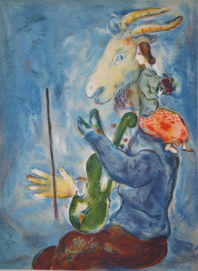 Marc CHAGALL : Printemps, Chèvre musicienne et femme au bouquet, Lithographie signée