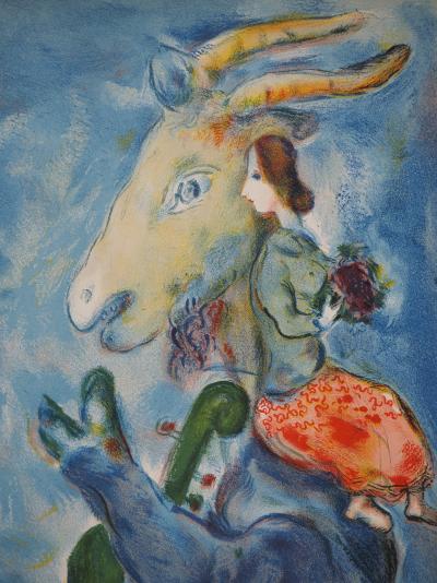 Marc CHAGALL : Printemps, Chèvre musicienne et femme au bouquet, Lithographie signée 2