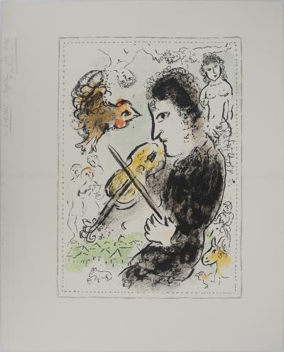 Marc CHAGALL : Violoniste au coq, Lithographie originale