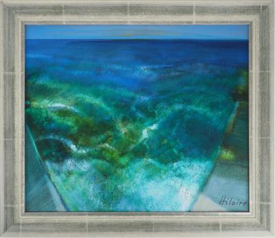Camille HILAIRE : Méditerranée, Mer éclatante dans une petite crique - Huile sur toile Signée 2