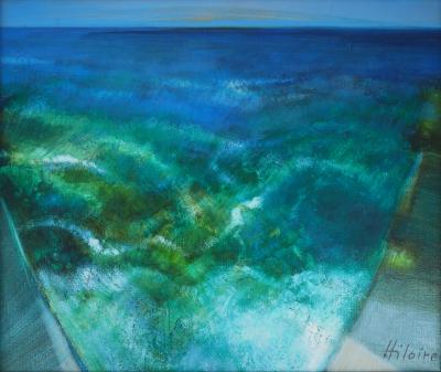 Camille HILAIRE : Méditerranée, Mer éclatante dans une petite crique - Huile sur toile Signée 2