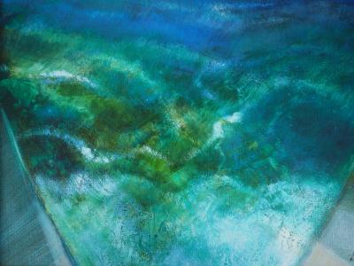 Camille HILAIRE : Méditerranée, Mer éclatante dans une petite crique - Huile sur toile Signée 2