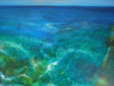 Camille HILAIRE : Méditerranée, Mer éclatante dans une petite crique - Huile sur toile Signée 2