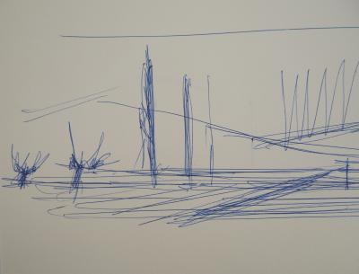 Bernard BUFFET : Provence, Paysage aux montagnes - Dessin original à l’encre Signé 2