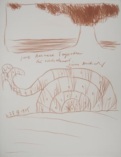 Pierre ALECHINSKY : Ammonite et volcan en éruption - Dessin original Signé 2