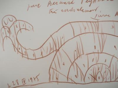 Pierre ALECHINSKY : Ammonite et volcan en éruption - Dessin original Signé 2