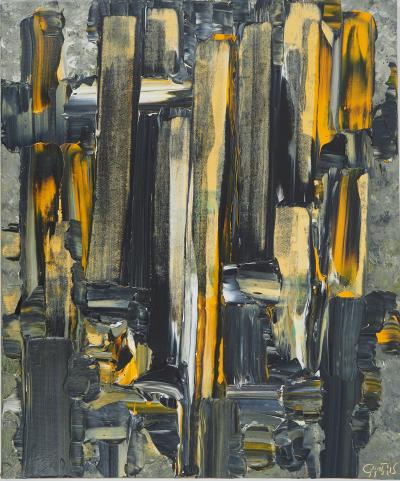 Bruno CANTAIS - Sans Titre : La ville à la tombée de la nuit - Acrylique sur toile, Signée 2