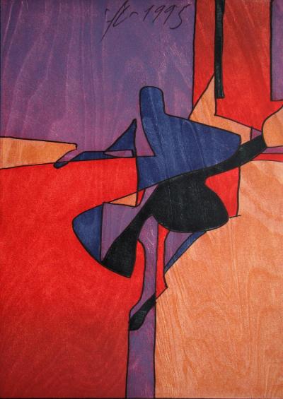 Franz Eggenschwiler - Comedia, 1995 - Original woodcut hand-signed 2