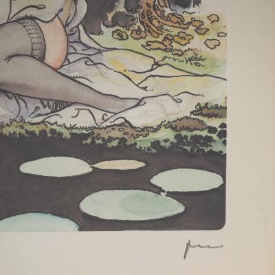 Milo MANARA : Jeune femme et esprit voyeur, Lithographie signée 2