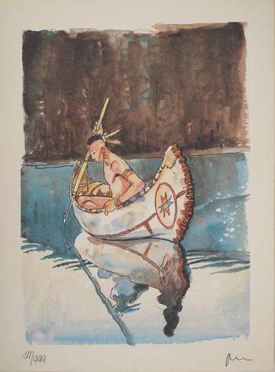 Milo MANARA : La pêche sur le lac, Lithographie signée