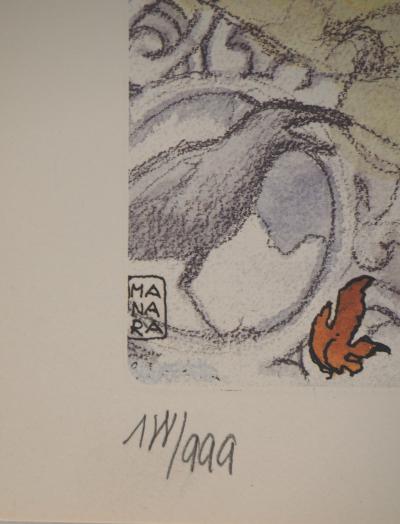 Milo MANARA : Jeune femme poursuivie par un indien, Lithographie signée 2